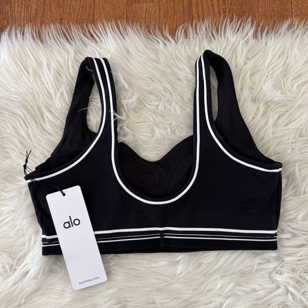 Alo Yoga Airbrush Heart Throb Bra Women’s Medium Black White Padded Sports NWT - Picture 2 of 11